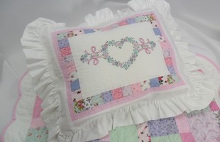 Doll Pillow Sham with embroidered heart